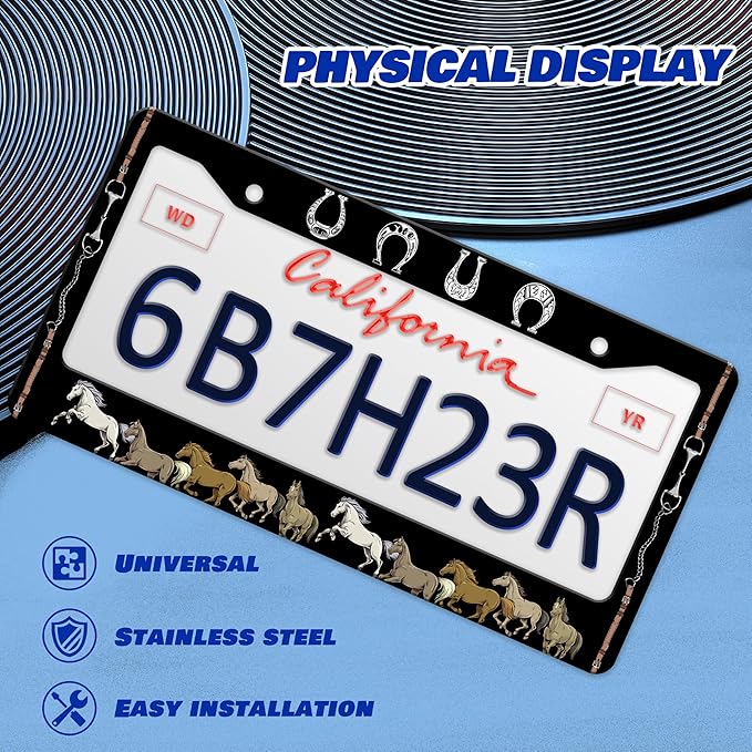 2 Pcs Horse License Plate Frame Horseshoe License Plate Holder Personalise Stainless Steel Funny Design Compatible With Standard License Plate Frames For Usa And Canada 6 X 12 Inch 2 Holes With Screws
