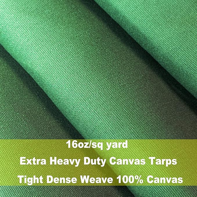 Large Canvas Tarp 10x20 Feet 16oz Extra Heavy Duty Green Cover with Grommets, Tearproof, Durable, Water-Resistant Canvas Tarp Cover for Woodpile,Roof,Camping,Industrial Use