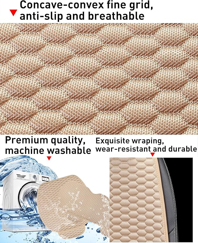 Car Seat Covers Cushion Pad,Front Seat Covers for Cars,Super Breathable,Storage Bags,Anti-Slip,Universal Automotive Seat Covers Fit for Most Sedans SUV Pick-up (Front Beige)