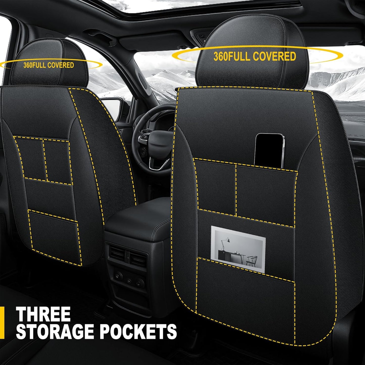 AOMSAZTO Ford Ranger Seat Covers: Full Set Custom Fit 2019 2020 2021 2022 2023 2024 2025 Ford Ranger Breathable Waterproof Leather Seat Protector(5 Seats, Black)