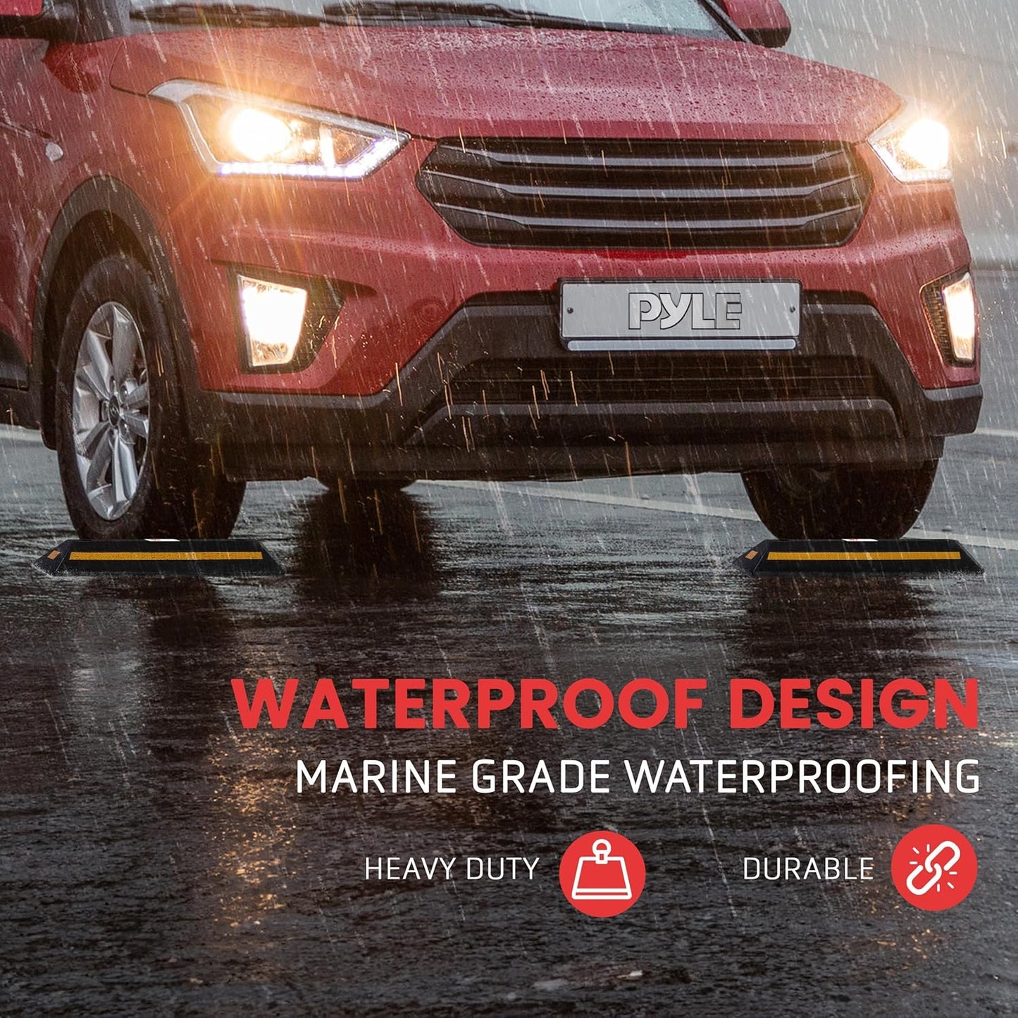 PYLE Garage Floor Stops for Vehicles - 2PC Heavy Duty Rubber Vehicle Parking Lot Target Stoppers, Truck Curb Tire Wheel Guide Blocks, Car Park Aid Assist Bumpers/Stopper for Driveway Stop -PCRSTP22