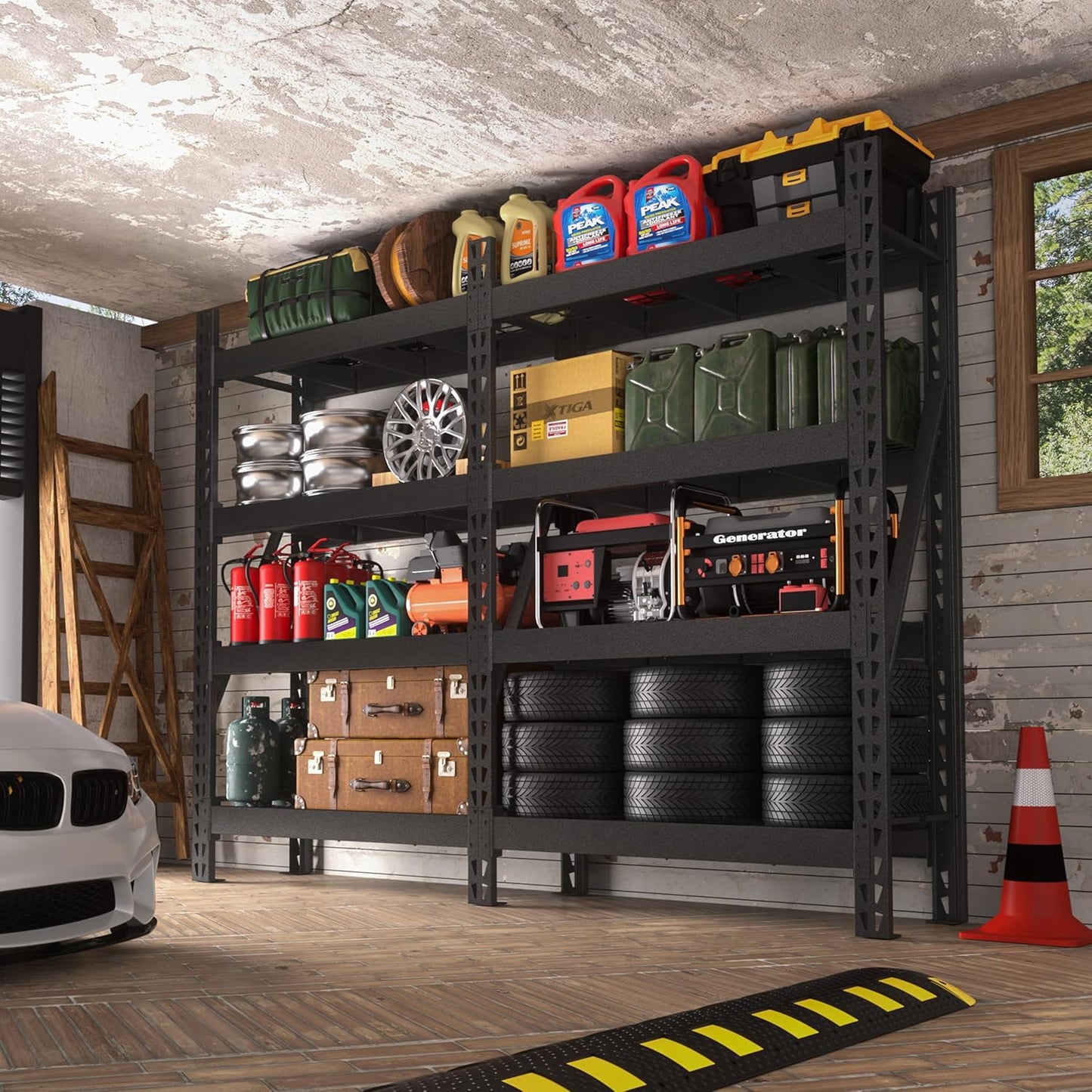 MUPATER 4-Tier Garage Shelving, 9000 LBS Heavy Duty Metal Storage Shelves, Adjustable Storage Wire Shelving Unit for Basement, Warehouse, Industrial