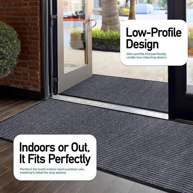 MaxMat® 4x8 Rug, Extra Large Entryway Mat - Heavy Duty Doormat, Waterproof, Low-Profile, Easy to Clean, Rubber Floor Mat (4 x 8 Feet, Grey, MXM-RIB0048GY)