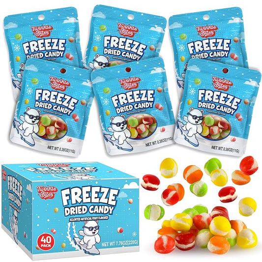 40 Pack Freeze Dried Candy- 10 Pcs Per Bag - Bulk Candy - Resealable Bag For, Kids, Adults, School, Party, Birthday, 5 Delicious flavors