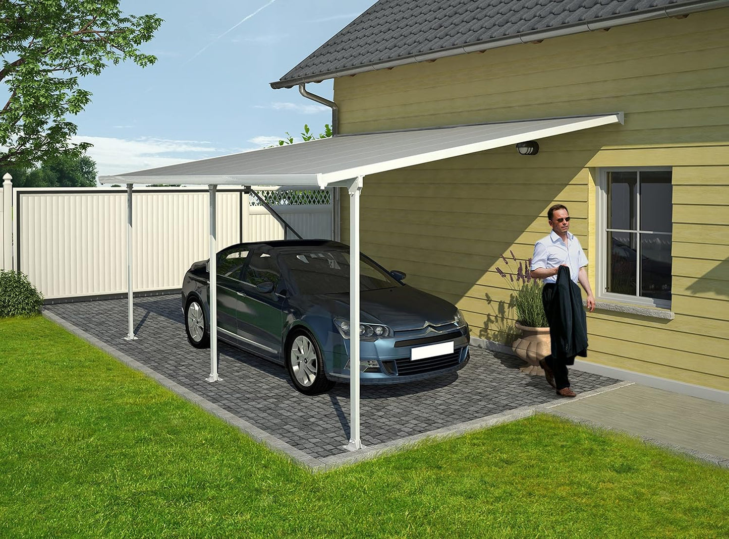 Palram - Canopia Feria 13 Ft. x 26 Ft. Carport Aluminum Metal Frame and Polycarbonate Panels Car Port for Outdoor Driveway to Protect Car, Truck, RV, Trailer, Boat, Equipment Storage(White)