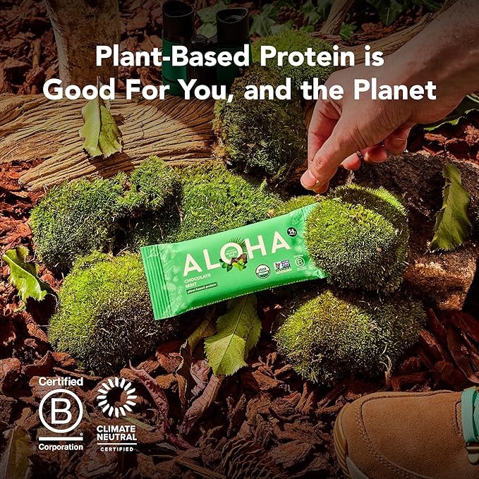 ALOHA Organic Plant Based Protein Bar MINIS |Peanut Butter Chocolate Chip | 20 Count, 24g Bars | Vegan, Low Sugar, Gluten Free, Low Carb, Non-GMO, Stevia Free, Soy Free, No Sugar Alcohols
