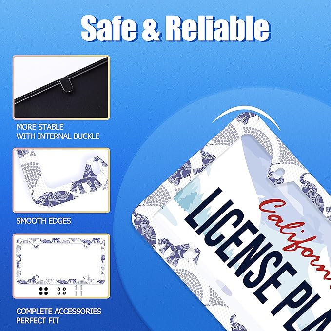 Elephant License Plate Frame Animal License Plate Stainless Steel Auto Parts Funny License Plate Decorative with Screws Size 12.3" x 6.3" Men Women