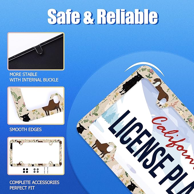 Sheep and Flowers License Plate Frame Farm Animal License Plate Stainless Steel Auto Parts Colorful License Plate Decorative with Screws Size 12.3" x 6.3" Men Women