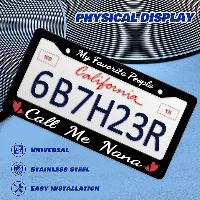 2 Pcs My Favorite People Call Me Nana License Plate Frame Nana License Plate Frames Personalise Stainless Steel Funny Design Compatible with Standard License Plate Holder for USA Canada 6 X 12 Inch