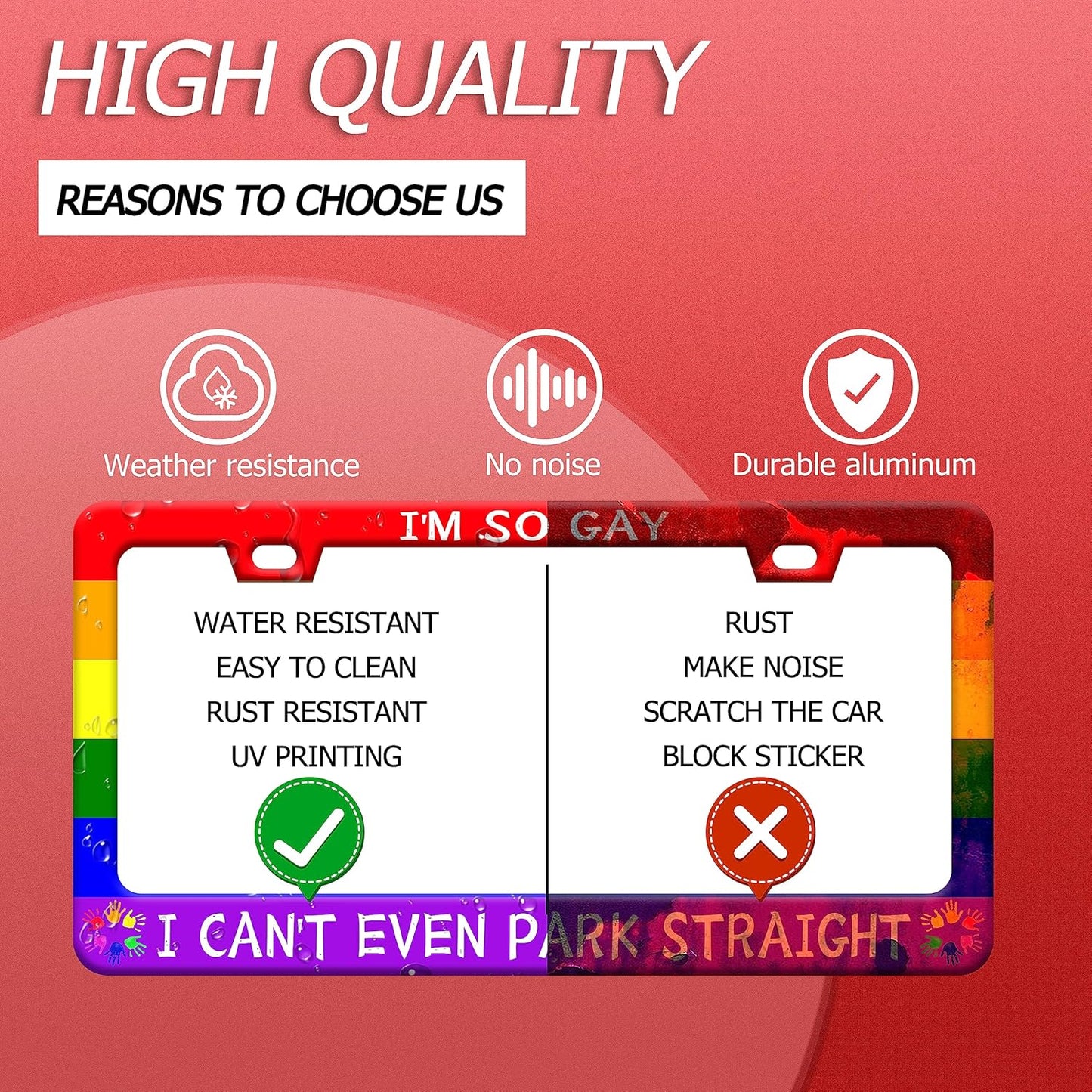 Gay License Plate Frame I'm so Gay I Can't Even Park Straight LGBT Funny License Plate Stainless Steel Parts with Screws Size 12.3" x 6.3" Men Women