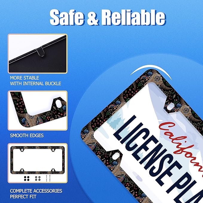 Cow Skull License Plate Frame License Plate Stainless Steel Auto Parts Funny License Plate Decorative with Screws Size 12.3" x 6.3" for Men Women