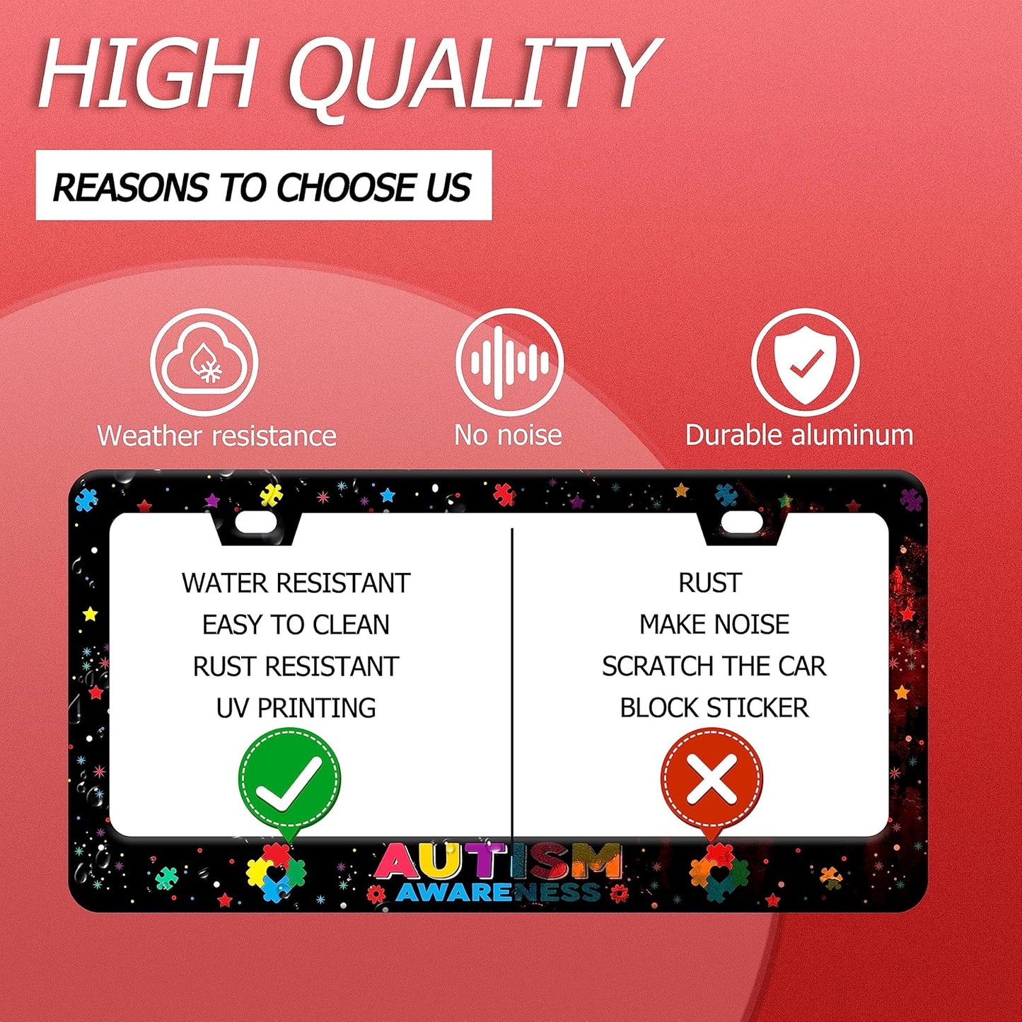 Autism Awareness License Plate Frame License Plate Stainless Steel Parts Colorful License Plate Decorative with Screws Size 12.3" x 6.3" Men Women