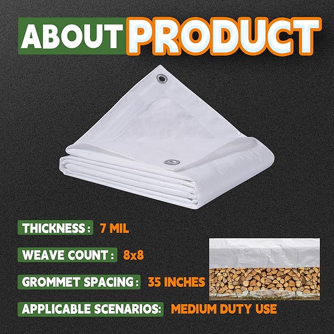RAINDEWAY Small Tarps 3x6 Feet (2 Pack) Tarp Waterproof,7Mil Thick,Finished Size,UV Resistant,Multipurpose Poly Tarp Cover with Metal Grommets and Reinforced Edges,White Tarps