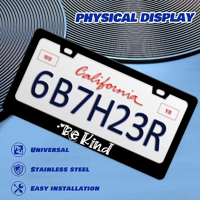 2 Pcs Be Kind License Plate Frame Kindness Personalise Stainless Steel Funny Design Compatible with Standard License Plate Frames for USA and Canada 6 X 12 Inches Gift with Screws