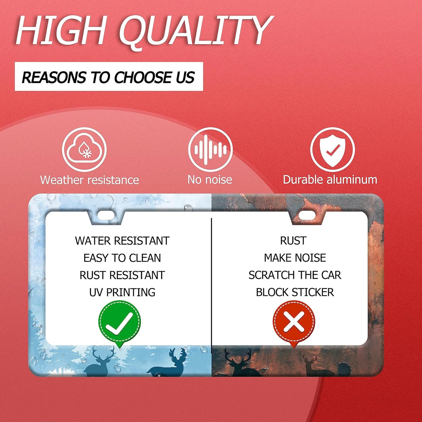 Deer License Plate Deer Forest License Plate Stainless Steel Parts Funny License Plate Decorative with Screws Size 12.3" x 6.3" for Women Men