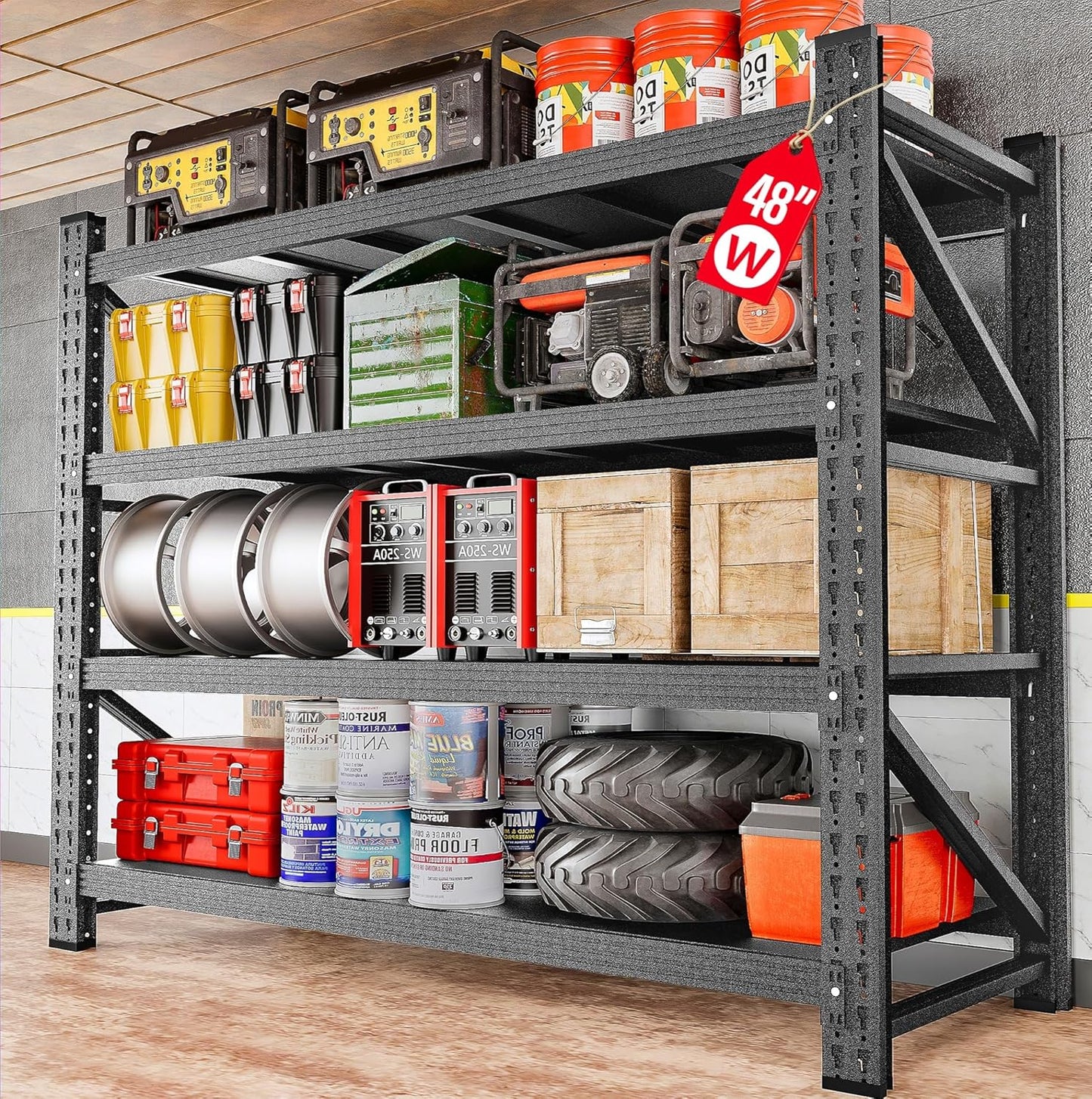 48" Wide Heavy Duty Garage Shelving Units,3000LBS 24 Deep Storage Shelves,Metal Garage Shelves,Large Storage Rack,Steel Shelf,Industrial Shelving for Shop,Warehouse,Basement,48" W x 24" D x 70" H