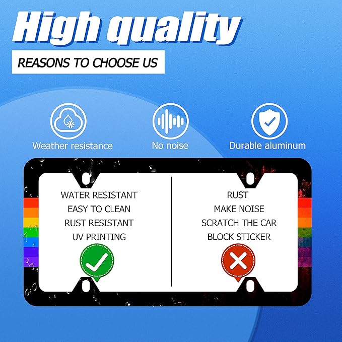 Rainbow Lines License Plate Frame LGBT Flag Gay Lesbian License Plate Stainless Steel Auto Parts Funny License Plate Decorative with Screws Size 12.3" x 6.3" for Women Men